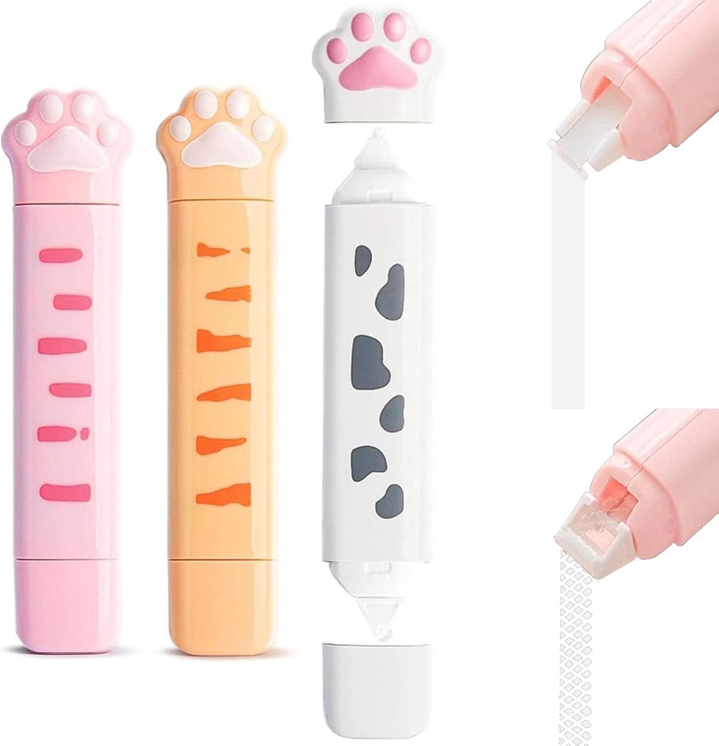 BetterJonny 3 Pcs Cute 2 In 1 Correction Tape and Glue Set, Double Sided Tape Roller, Kawaii Aesthetic Cat Office Supplies School Home Stationery