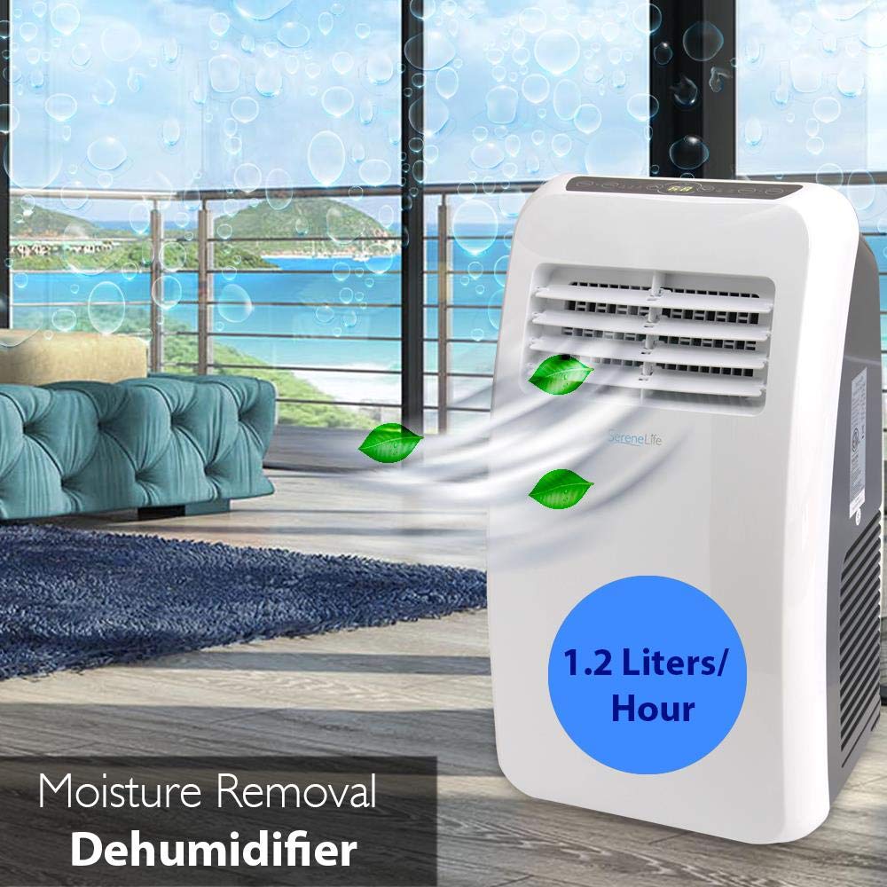 SereneLife Portable Air Conditioner, Dehumidifier & Fan | 3-in-1 8,000 BTU AC With Temperature Ranges 64°F–90°F & Cools 350 SQ FT | Includes 3 Fan Speeds, Remote Control, & Window Exhaust Kit | White