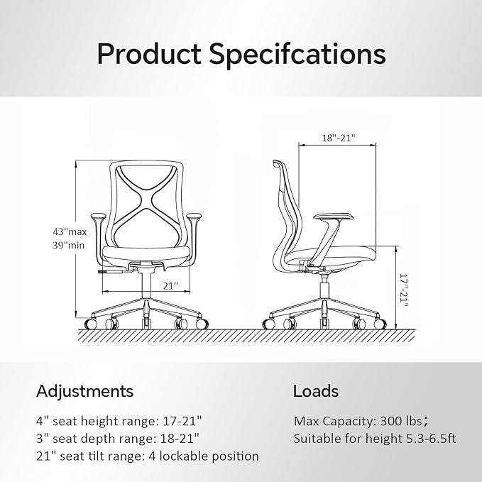Ergonomic Office Chair Seat Depth Adjustable, Home Office Desk Chair with 3D Armrest, Mesh Office Chairs with Tilt Recline Lock,Thickened Soft Cushion, SGS Certified Gas Lift for Long Hours(Black)