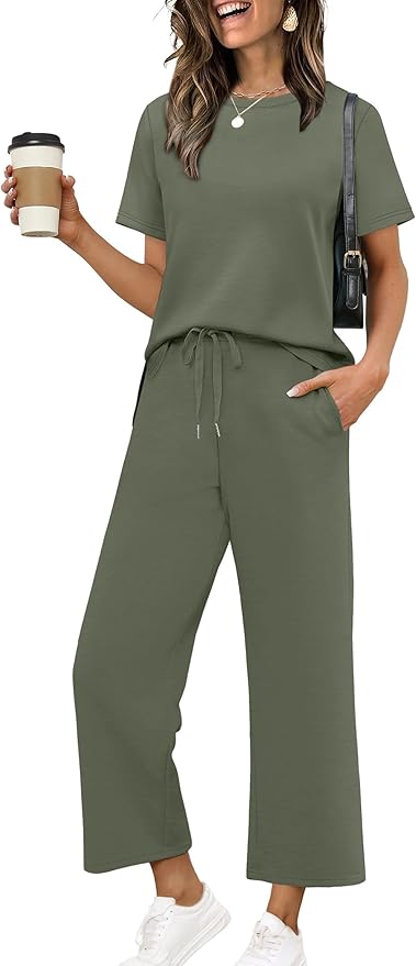 XIEERDUO Women's Side Slit Lounge Sets 2026 Fashion 2 Piece Travel Outfits Cozy Loungewear Wide Leg Tracksuits S-3XL