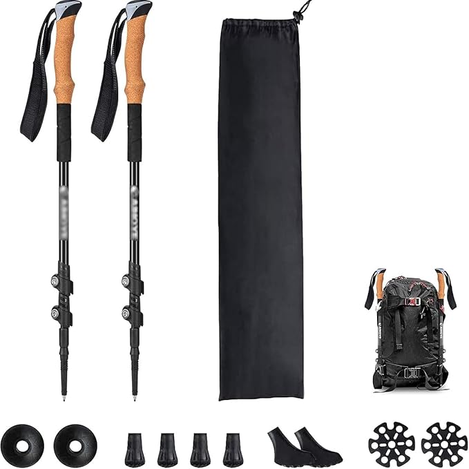 Hiking Poles: Ultra-Light Aluminum-Carbon Foldable, 3-Section Telescopic. for Hiking/Trekking/Nordic Walking. 45-53 inches...