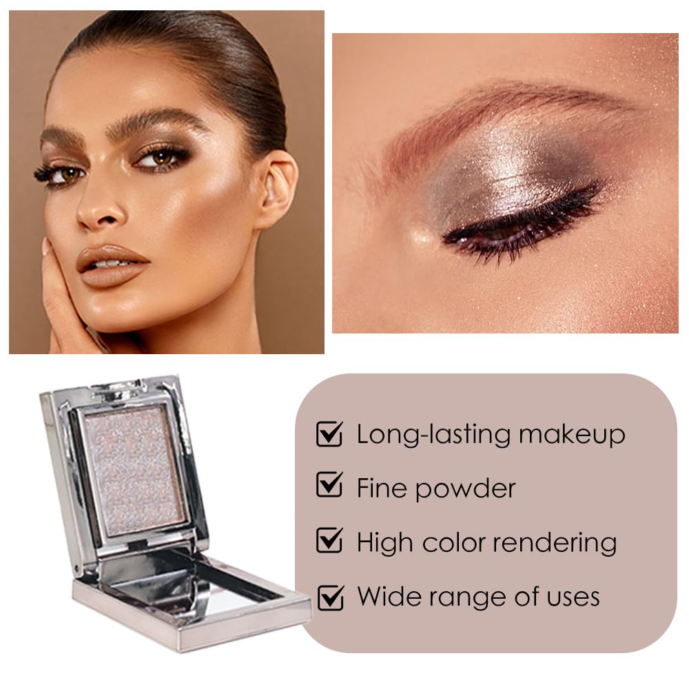 Taupe Mauve Shimmer Single Eye Shadow Palette Makeup with Mirror,High Pigment Blendable Neutral Powder Monochrome Eyeshadow for