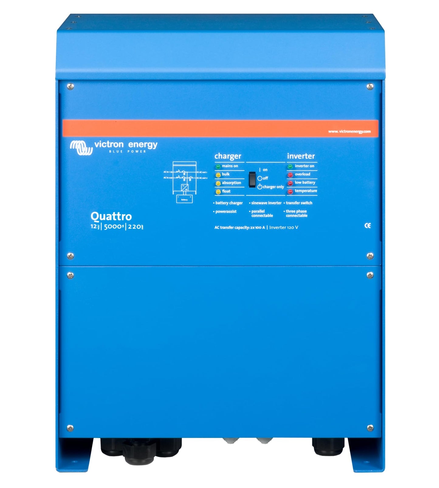 Victron Energy Quattro 5000Va 12-Volt Pure Sine Wave Inverter And 220 Amp Battery Charger