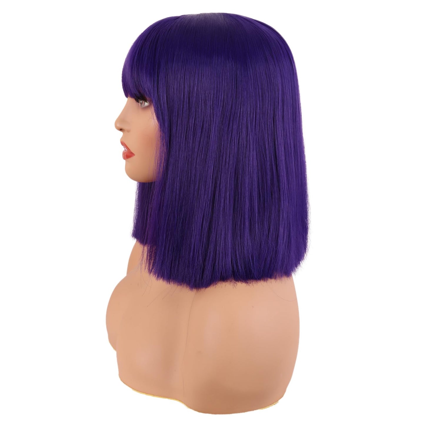 MapofBeauty 12 Inch/30 cm Straight Bob Flat Bangs Short Colorful Synthetic Hair Cosplay Party Wig (Dark Purple)