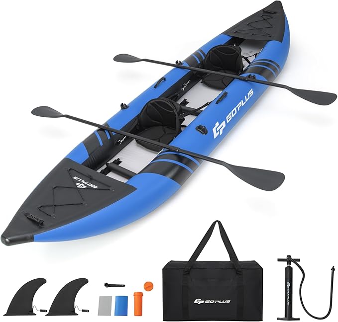 Goplus Inflatable Kayak, 2-Person Kayak Set for Adults with 507 LBS Weight Capacity, 2 Aluminium Oars, EVA Padded Seat, 2 ...