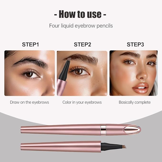 Microblading Eyebrow Pencil, 2026 New 3D Waterproof Eyebrow Pen, Four Tip Precision for Natural Gap Filling, Long-Lasting Eyebrow Makeup for Women (Gray, 1 PCS)