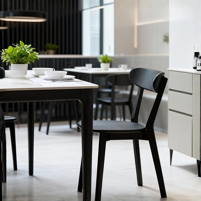 Bamskov 100% Solid Oak Wood Dining Room Chairs - Practical Kitchen Chairs - Wood Chair for Dining Room, Kitchen (4, Black)