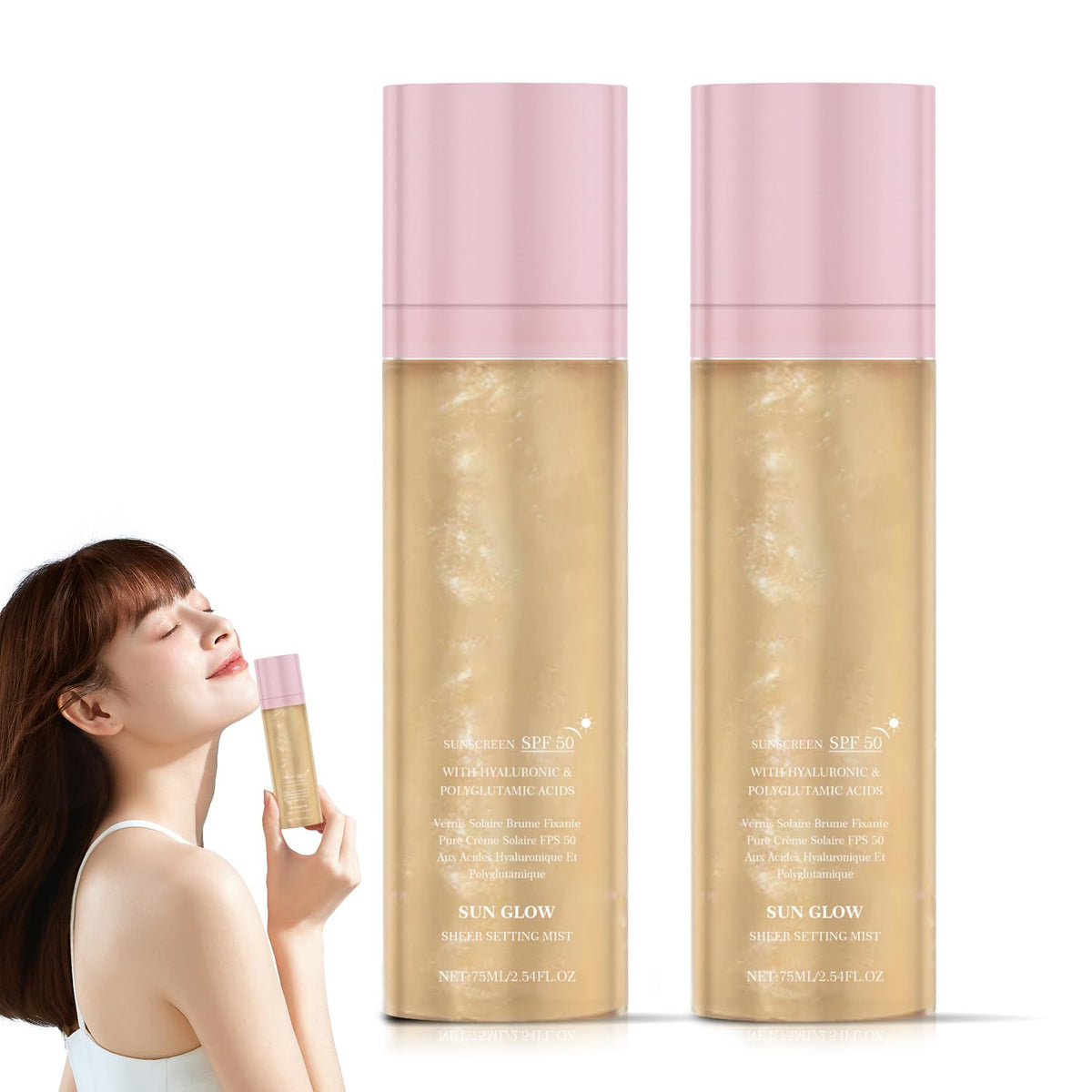 2PCS Sunglaze Sheer Setting Mist Sunscreen SPF 50, Broad Spectrum Shimmering Body Oil Mist, Non-Greasy, Fast-absorbing for Face