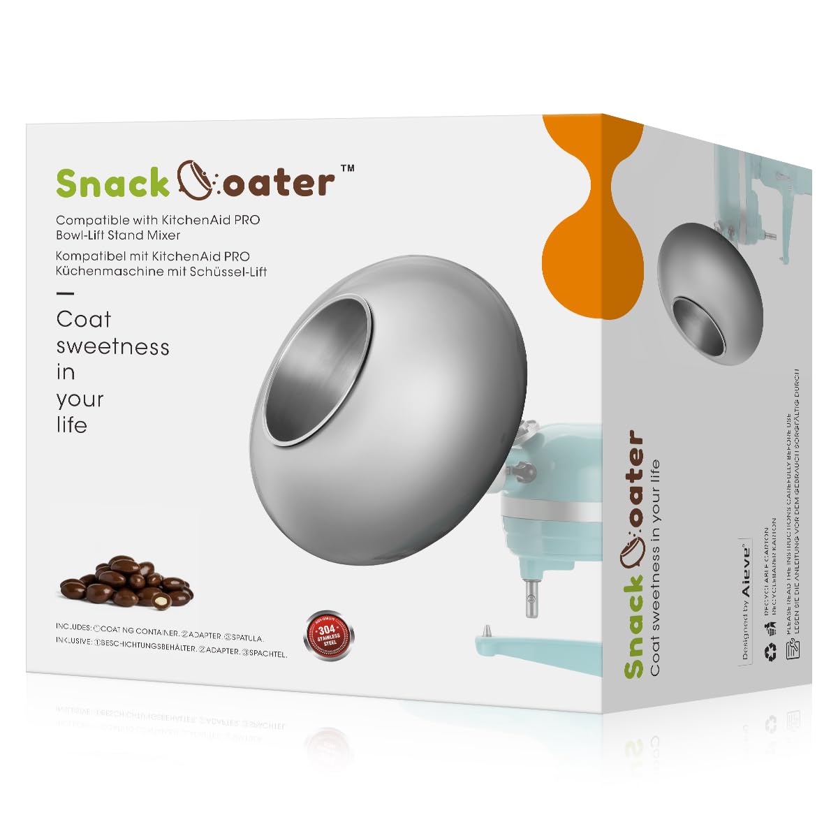 Aieve Snack Coater Compatible with KitchenAid Bowl-Lift Stand Mixer, Chocolate Coating Attachment for Freeze-Dried Strawberries,Almonds, Pistachios & Nuts, Home & Commercial Use, Gift for Father's Day