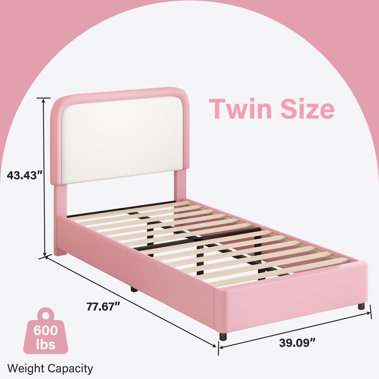 Twin Bed Frame with Headboard, Bed Frame Twin Size with Wood Slats Support, No Box Spring Needed, Easy Assembly, Pink