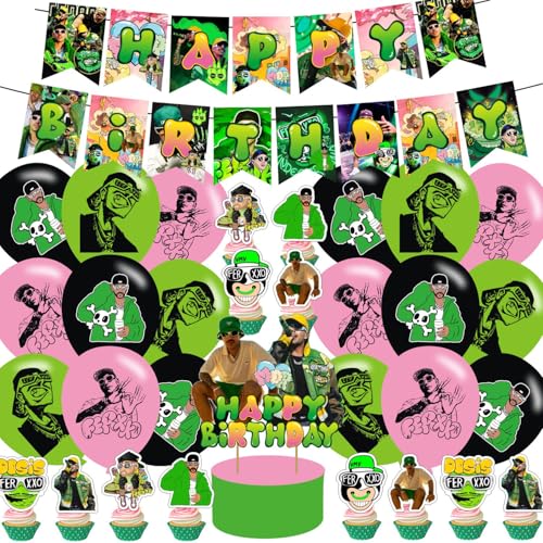 PINUO 𝓕𝓮𝓻𝔁𝔁𝓸 Birthday Party Supplies,Rapper Singer 𝓕𝓮𝓻𝔁𝔁𝓸 Party Decorations Includes Happy Birthday Banner,Cak...