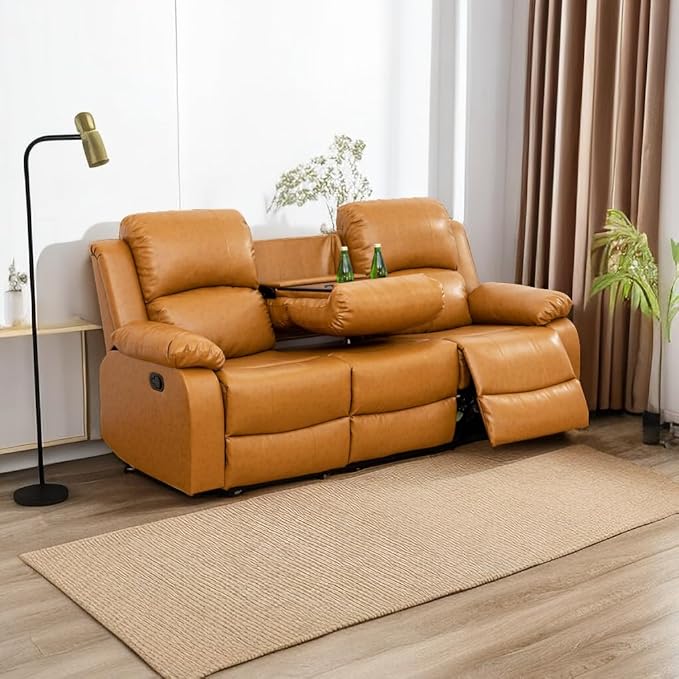 A Ainehome Living Room Furniture Set Leather Recliner Sofa Set Loveseat Chair Furniture Sofa Set for Living Room/Small Space/Rv/House/Office/Theater Seating (A-Ginger Leather, Sofa(3seater))