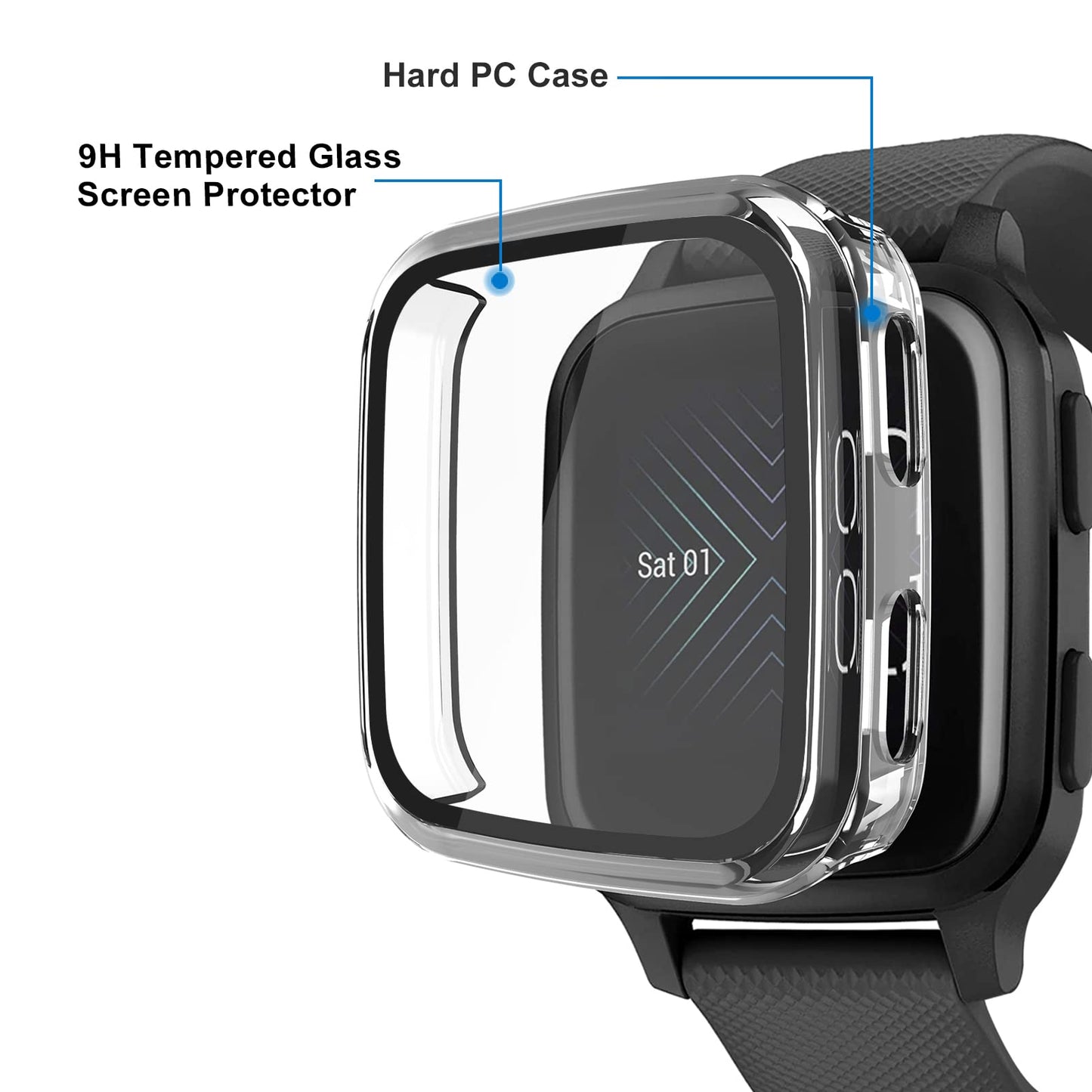 2 Packs Hard Pc Case Compatible With Garmin Venu Sq Screen Protector Built In 9H Tempered Glass, Nahai Full Cover Bumper All Aro