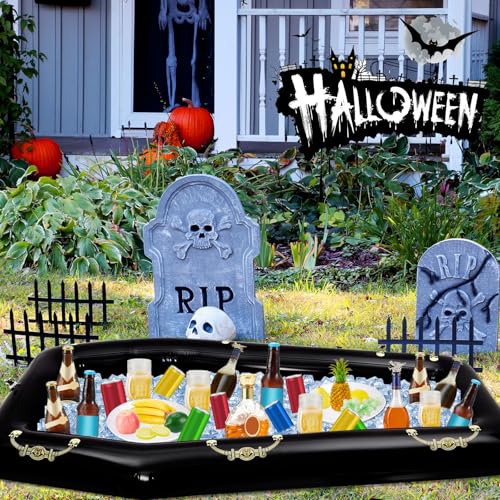 Aoriher 52 Inch Inflatable Coffin Cooler Fake Coffin Floatie Drink Ice Chest Buffet Bucket Beverage Cooler for Summer Pool...