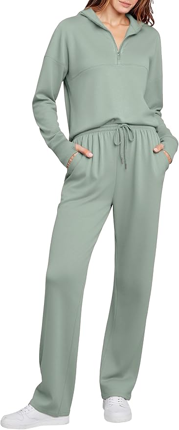 Totatuit Womens Sweatsuits 2 piece Set Lapel Half Zip Lightweight Sweatshirts and Wide Leg Pants Tracksuit Lounge Sets