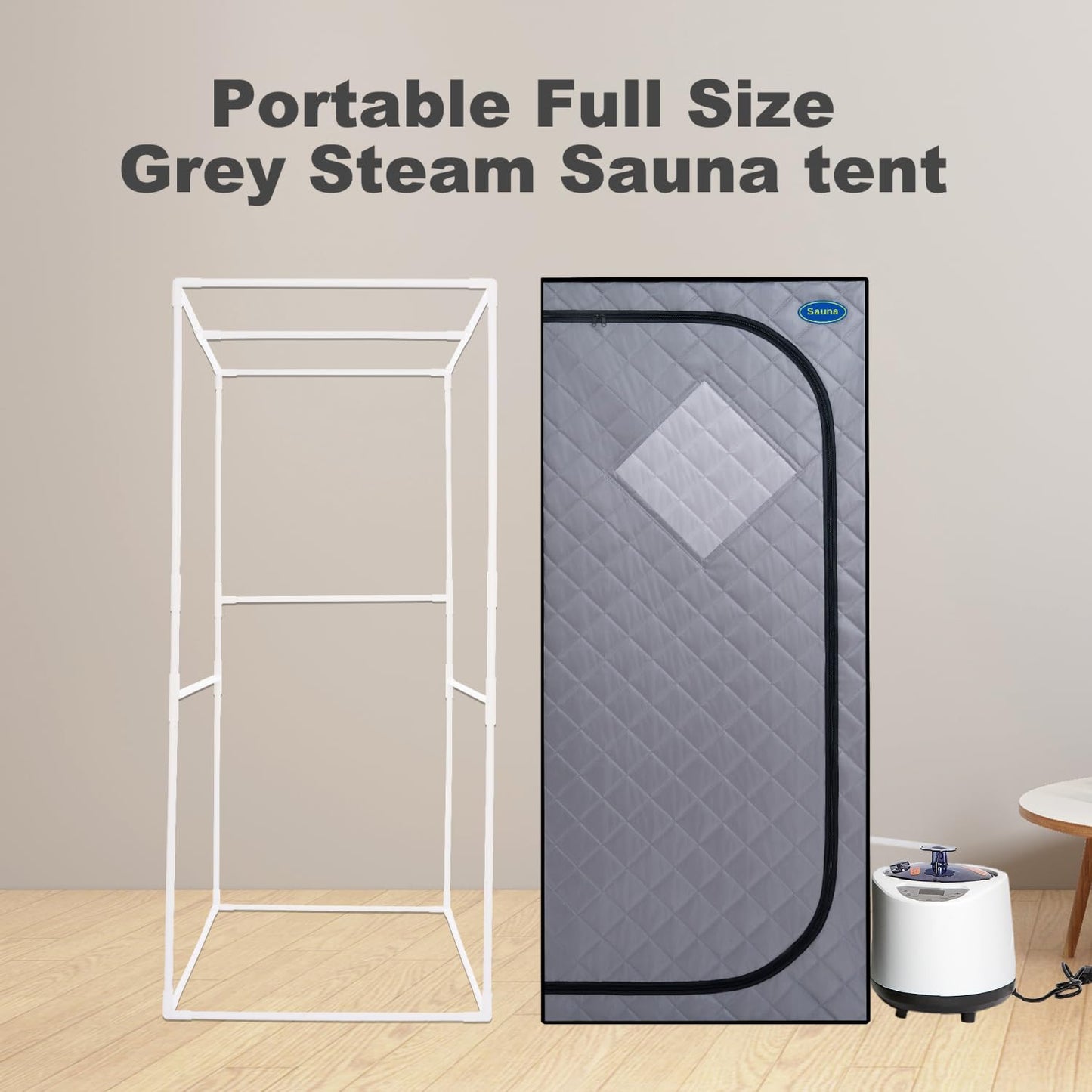 Full Size Portable Grey Steam Sauna Tent: Personal Home Spa with Steam Generator, Remote, Timer, & Foldable Chair