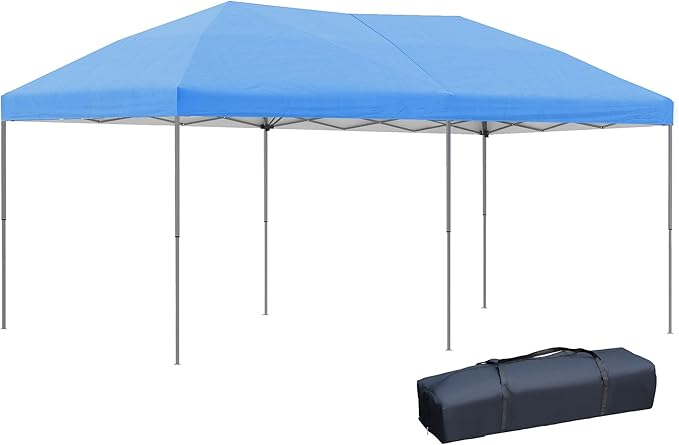 Outsunny 10' x 19' Pop Up Canopy with Easy Up Steel Frame, 3-Level Adjustable Height and Carrying Bag, Sun Shade Event Par...