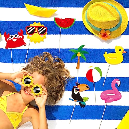 Summer Pool Beach Photo Booth Props 30 Pack Pool, Hawaiian, Beach, Luau Photo Booth Props, Tropical Themed Party with Stic...