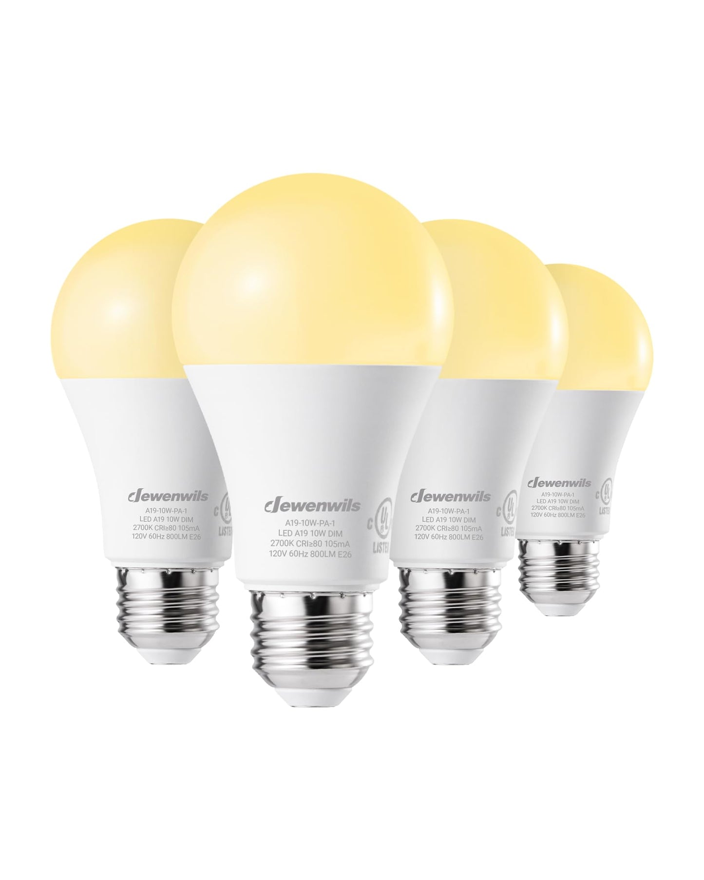 DEWENWILS 4-Pack A19 Dimmable LED Light Bulbs, 2700K Warm Light Bulbs, 800 Super Bright, 10W (60 Watt Equivalent) LED Bulb, E26 Base, UL Listed
