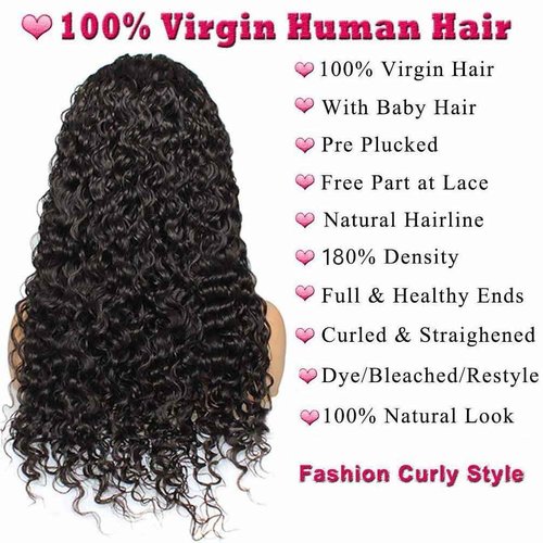 13x4 Lace Front Wigs Human Hair Pre Plucked 180 Density Brazilian Wet and Wavy Human Hair Wigs for Black Women Glueless Curly Lace Frontal Wig Natural Color (22 Inch)