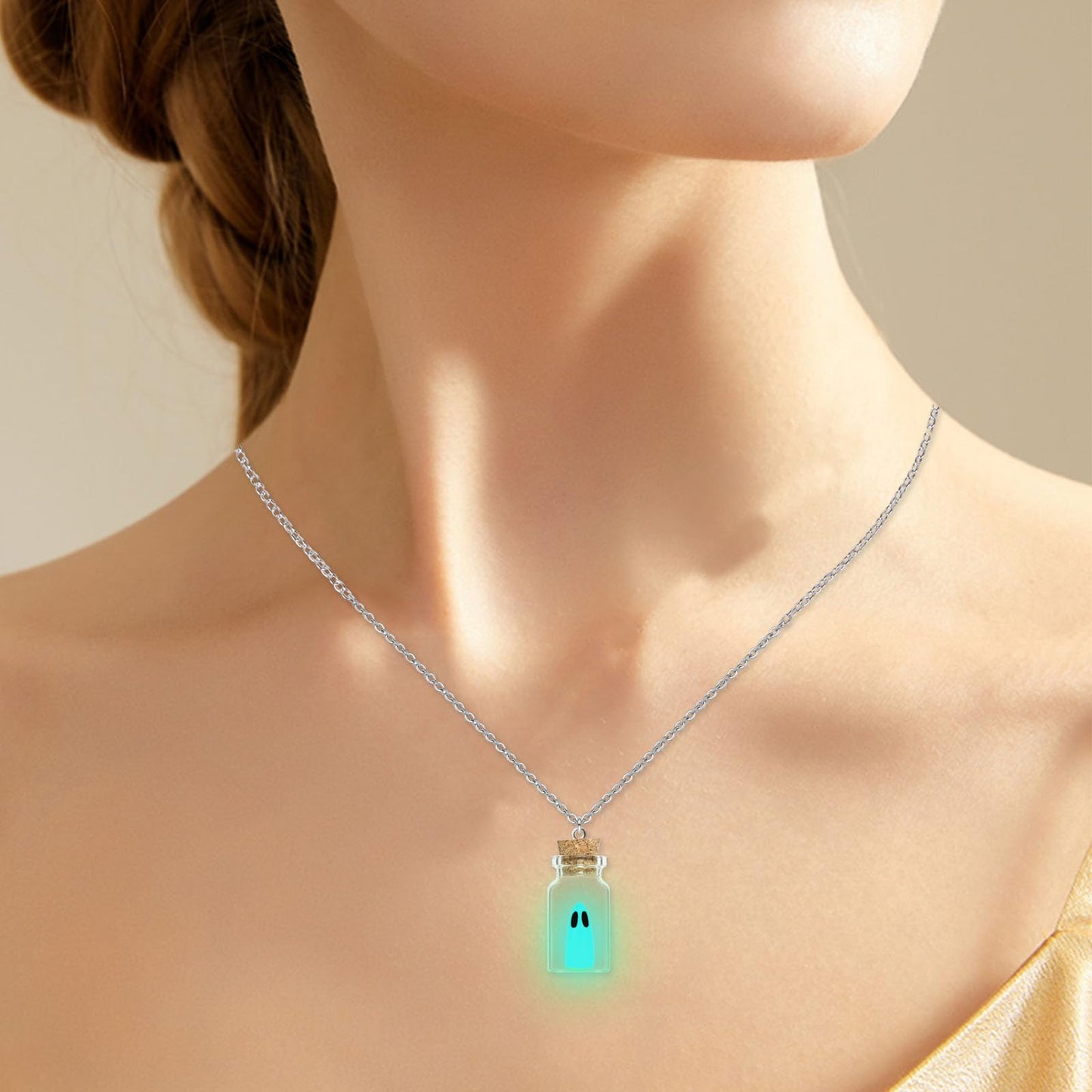 Gonashow Ghost Earrings & Necklace Blue, Glow in The Dark, Adopt A Ghost Earrings for Women, Men, Spooky Halloween Jewelry Set