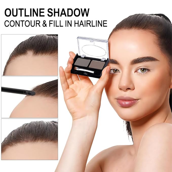 Eye Brow Powder for Women, Medium Brown Eyebrow Powder Kit with Double-ended Eyebrow Brush, Long-Lasting Waterproof Two Colors, Purse-Friendly Compact, Cruelty Free (Medium Brown+Grey)