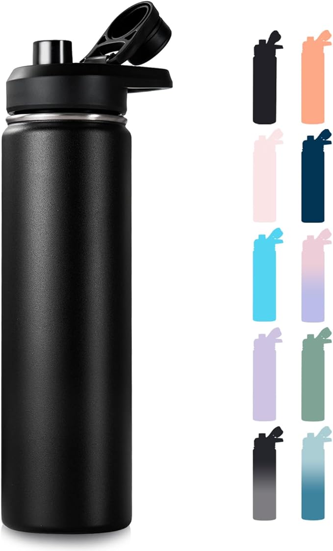 Fijinhom 24 oz Insulated Water Bottle with Handle, 304 Stainless Steel Water Bottles with Wide Mouth, Double Wall Vacuum S...