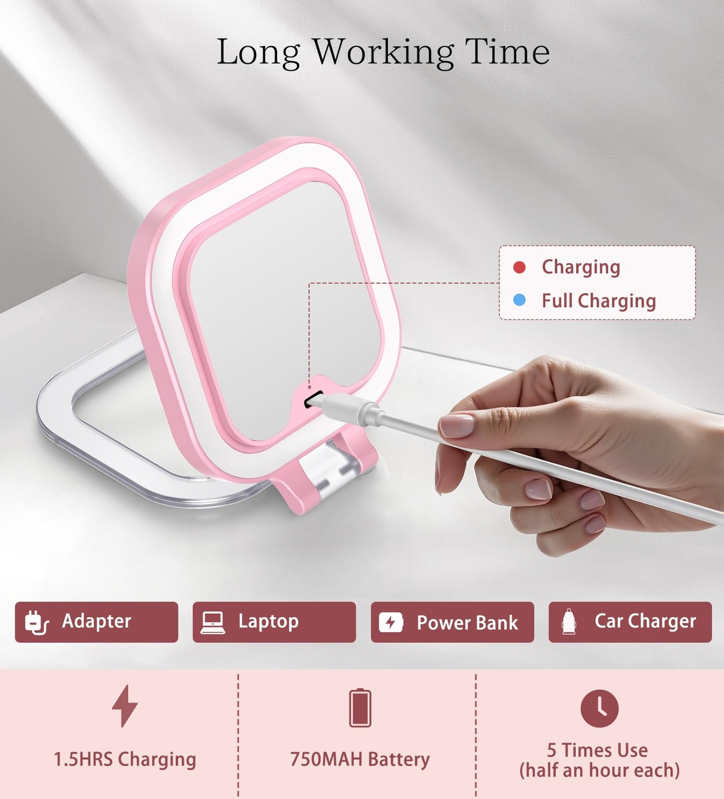 Shinowa Rechargeable Travel Makeup Mirror with 44 LED Lights, 1X/10X Magnifying Vanity Mirror with 3 Color Light, Folding Stand,