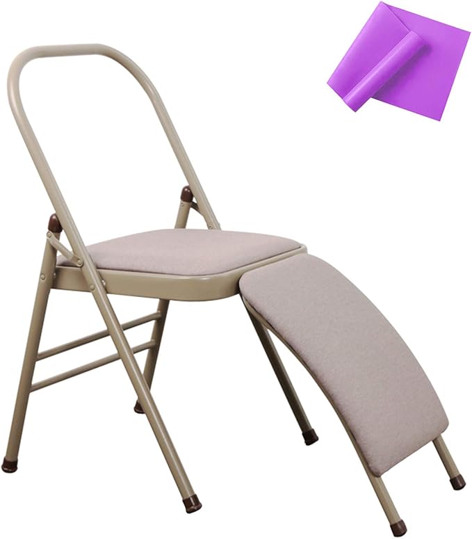 INNOLIFE Yoga Auxiliary Chair with Lumbar Back Support Foldable Balance Training with Purple Yoga Resistance Band