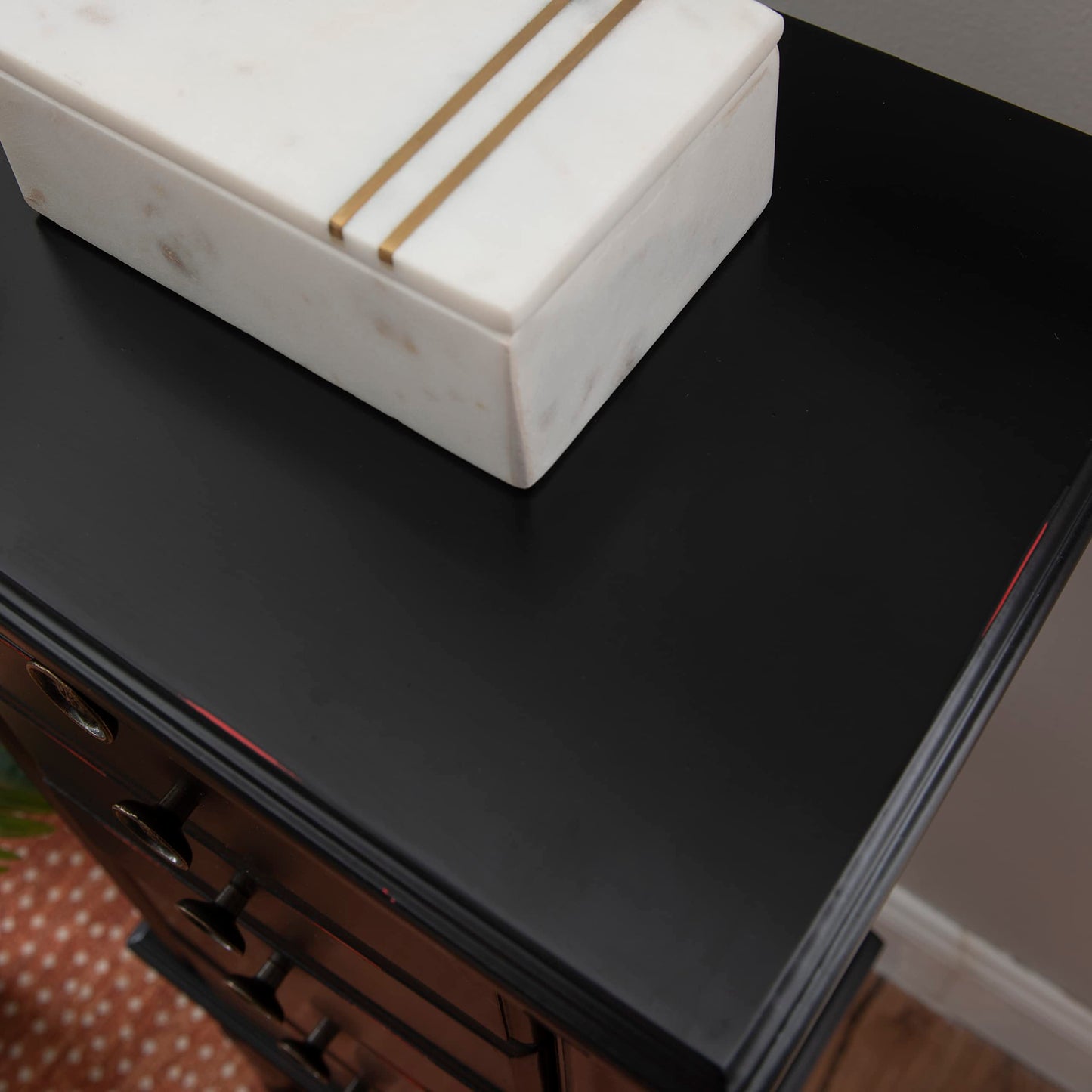 Powell Ebony Jewelry Armoire, Distressed Ebony Black; Black Lining