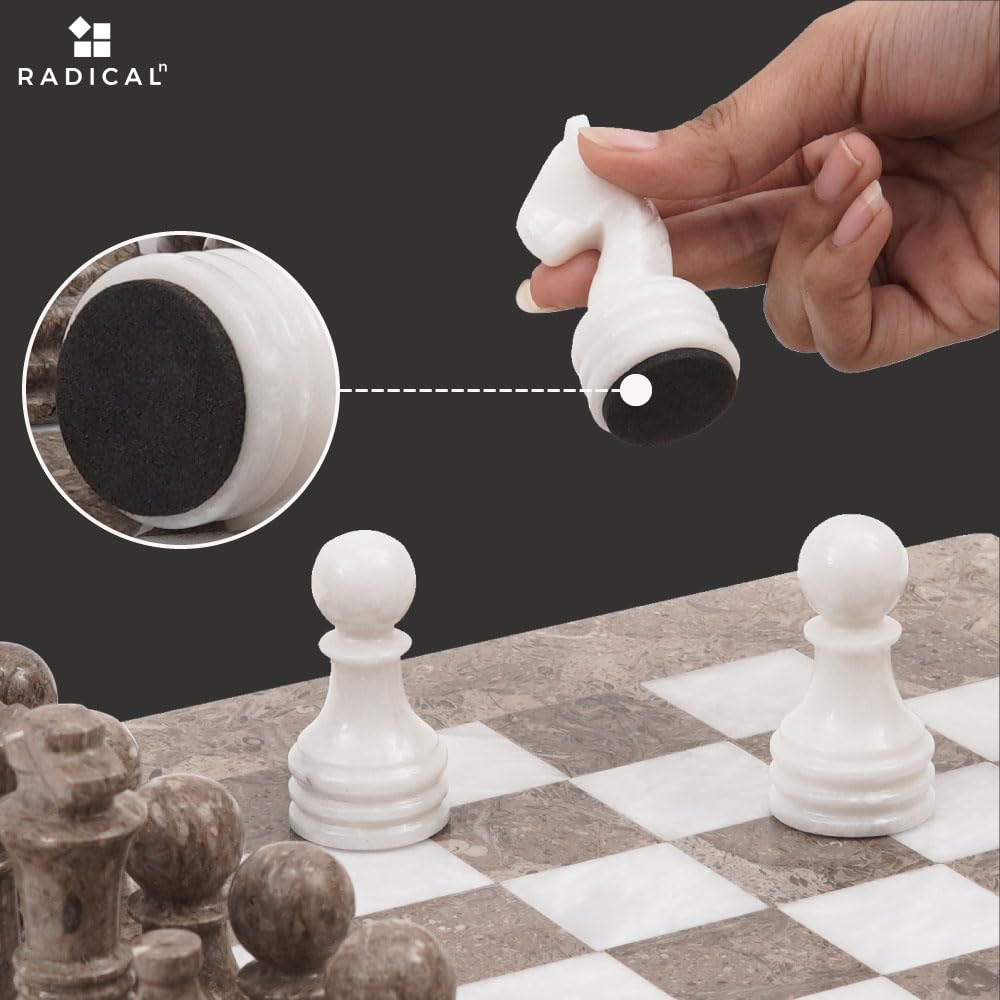 Radicaln Marble Chess Set 15" Inches Handmade Grey Oceanic and White Classic Board Game, Ideal Chess Games for Adults, Luxury Marble Chess Boards & Pieces for Gifts
