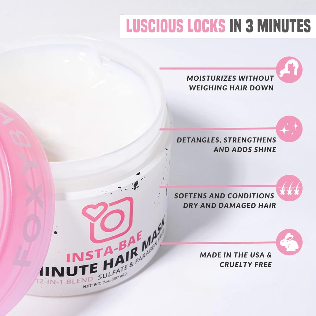 FoxyBae 3-Minute Hair Mask - with Biotin - for Dryness, Damage, Growth - Deep Conditioning, Hydrating, Moisturizing - Insta-Bae