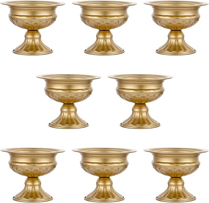 QUTUNI 8Pcs Gold Vases for Centerpieces, 4.72in Centerpieces for Table Mini Sized Flower Arrangement Metal Urn Planter for...