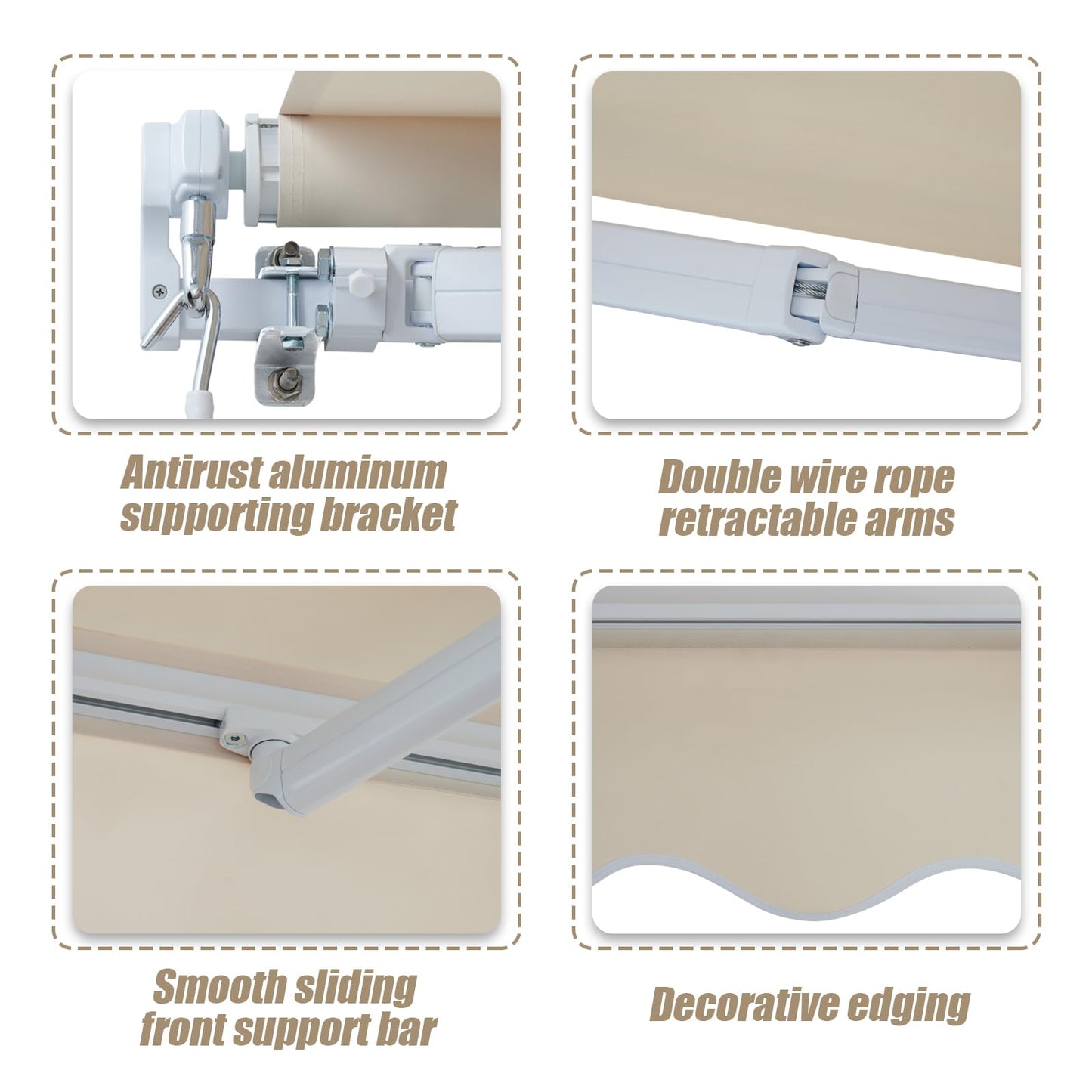 Manual Retractable Awning for Patio, Outdoor Patio Awning with 300g/m² UV & Water-Resistant Fabric, Sunshade Shelter with Crank Handle & Durable Aluminum Frame (Beige, 10 × 8 FT)