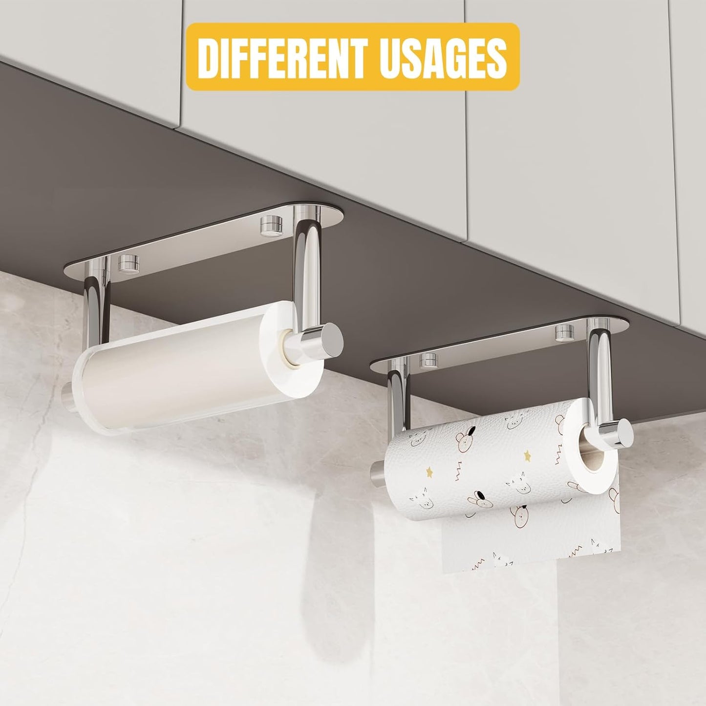 BESy Adhesive or Screw Toilet Paper Holder Wall Mount Rustproof Modern Roll Holder Flexible Pivoting Adjustable Tissue Handle with Self Adhesive or Mounted with Screws Stainless Steel Polished Chrome