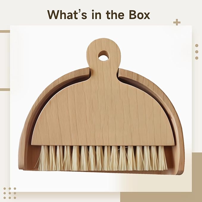 Dustpan and Brush Set, Wood Handheld Broom for Easy Cleaning, Compact Desk Kit, Ideal for Kitchen, Office, and Workshop Use
