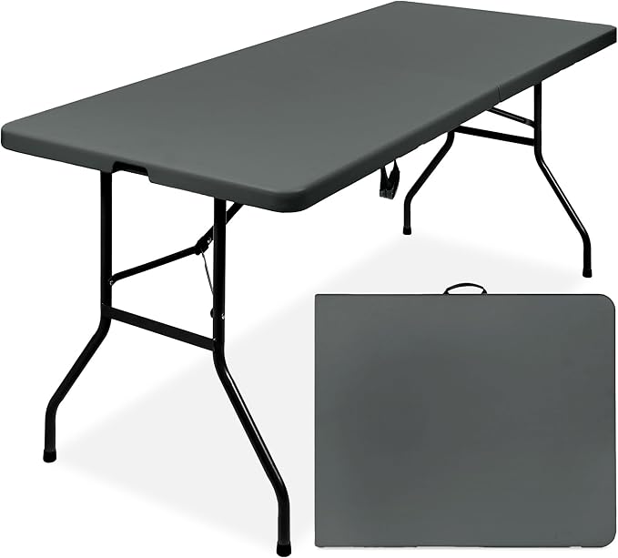 Best Choice Products 6ft Plastic Folding Table, Indoor Outdoor Heavy Duty Portable w/Handle, Lock for Picnic, Party, Campi...