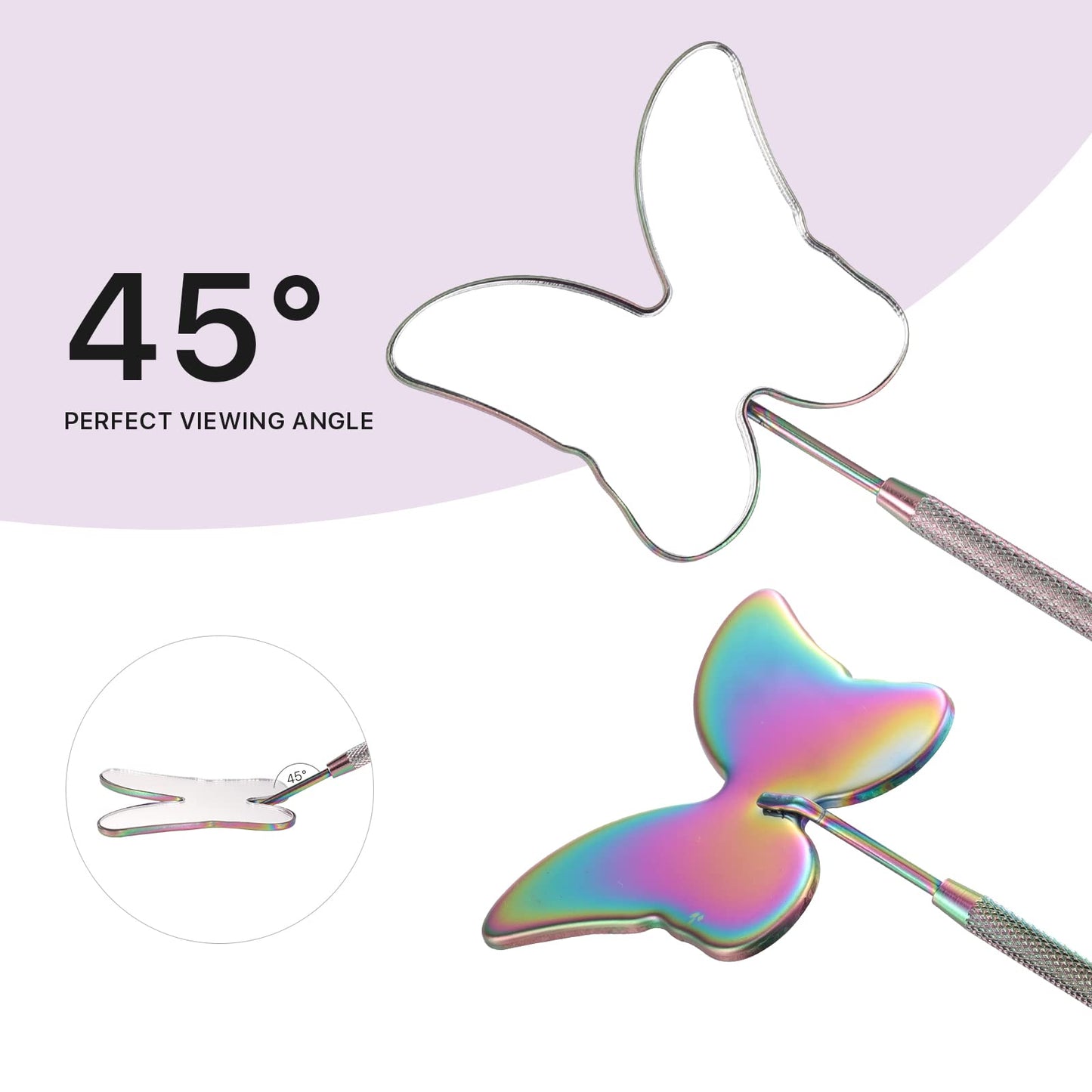 Miuffue Cute Butterfly Lash Mirror for Eyelash Extensions, 2.5inch Stainless Steel Detachable Eyelash Makeup Mirror, Lash Extens