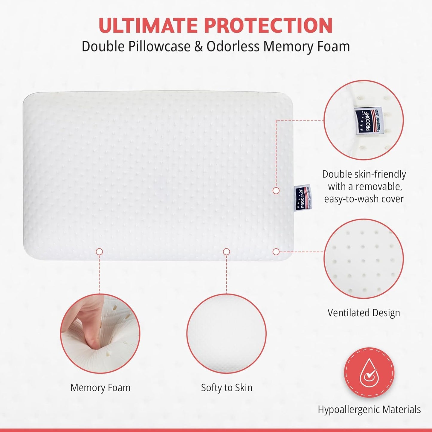 VISCO LOVE Travel & Camping Pillow - Comfortable Memory Foam Travel Small Pillow - Backpacking Pillow Easy to Carry Portable Bag Ideal for Airplane & Car Travel Pillows (White)
