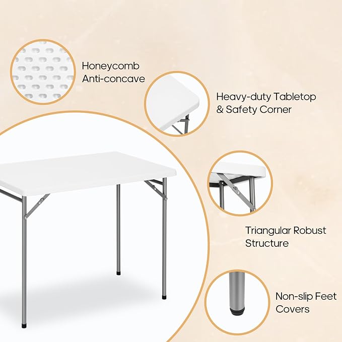 3ft Rectangular Folding Table for All-Occasion, Foldable Table with HDPE Tabletop and Steel Legs, Durable and Stable Small Folding Table, Perfect for Camping, Picnic, Party, Indoor & Outdoor