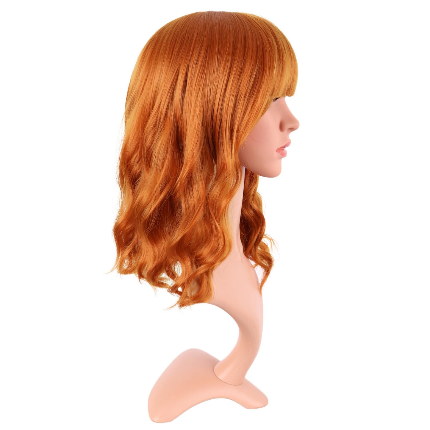 MapofBeauty 14 Inch/35 cm Short Wavy Curly Women Fresh Bright Synthetic Ordinary Flat Bangs Bob Wig (Light Orange)