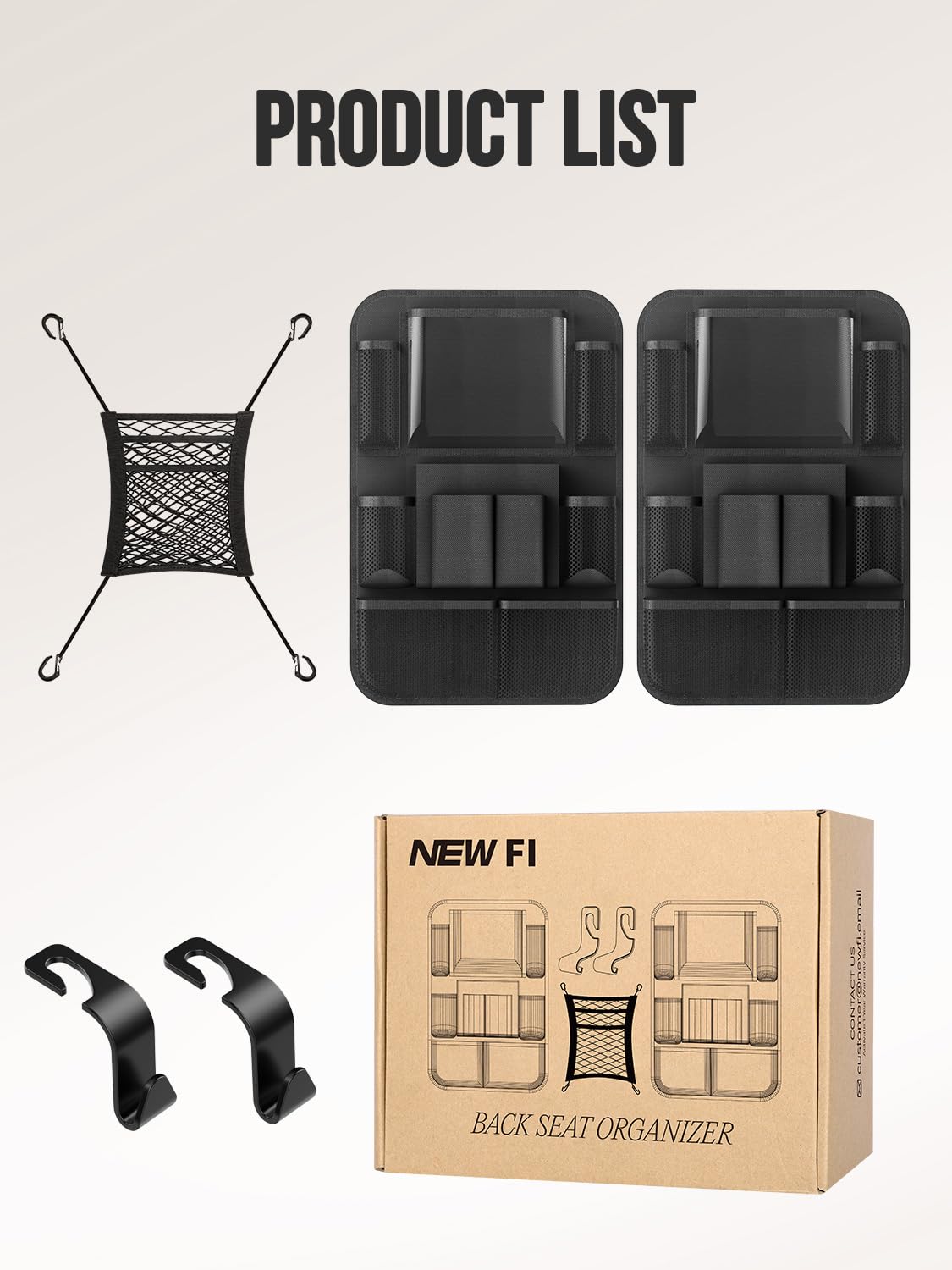 Backseat Car Organizer(20 Storage Pockets),Come with Free 1 Seat Net and 2 Headrest Hook, Touch Screen Tablet Holder, Divider for Driving Safely Children & Pets…, Car Organizer (black)