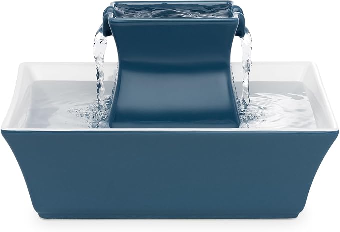 PetSafe Drinkwell Pagoda Fountain - Hygienic Ceramic Continuous Flowing Fountain - Elevated Upper Bowl & Double Free-Falli...