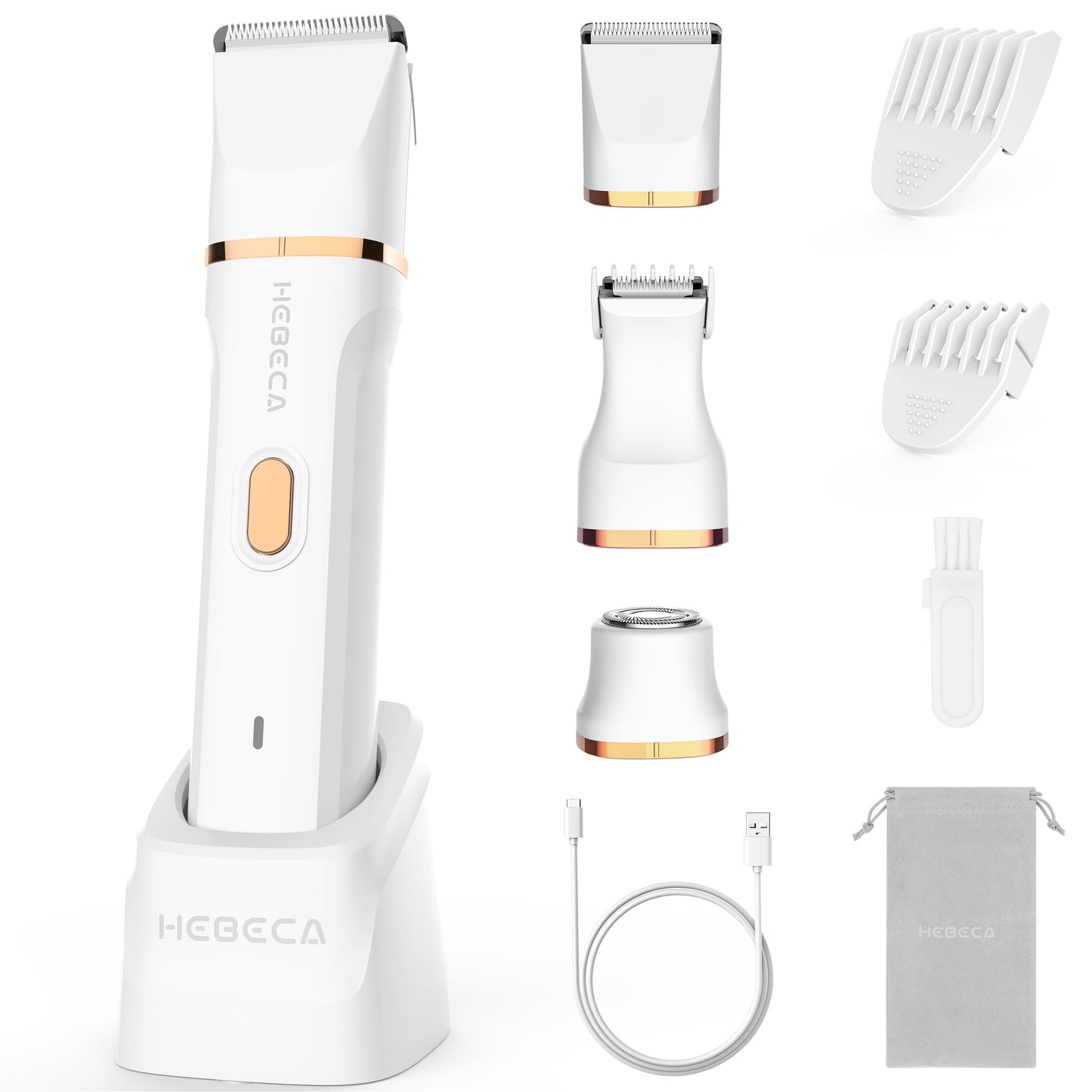 HEBECA Bikini Trimmer for Women, 3in1 Electric Razor for Women with Facial Trimmers & Intimate Shaver for Sensitive Skin, Waterp