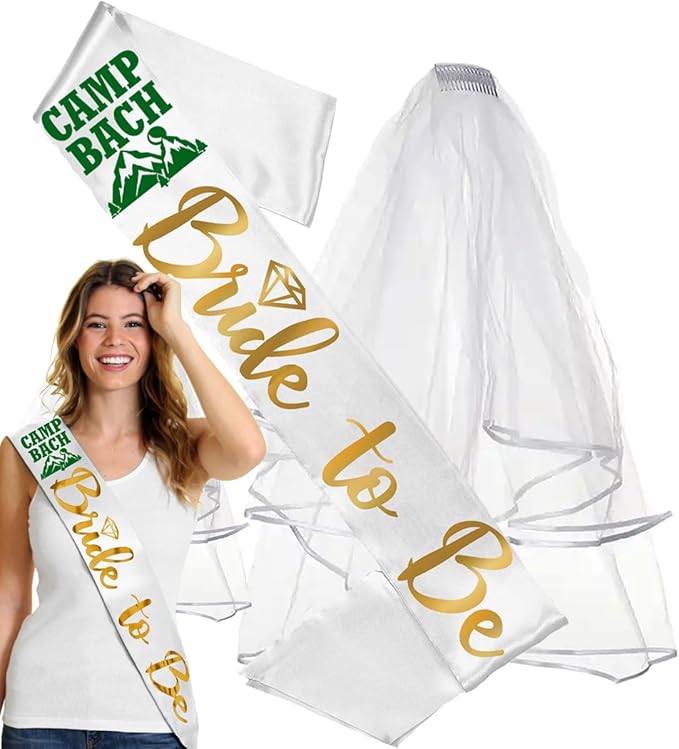 RhinestoneSash Camp Bachelorette Decorations - Camp Bride Sash - Last Trail Before the Veil, Cabin Crew Before I Do Gifts