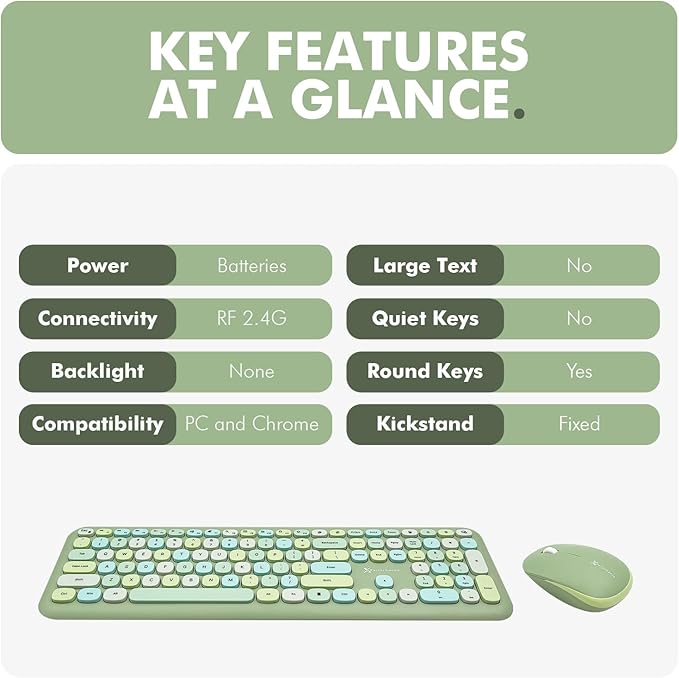 X9 Green Keyboard and Mouse Combo - 2.4G Wireless Connectivity - Transform Your Space with a Cute Wireless Keyboard and Mouse Retro Set - Colorful Keyboard and Mouse - Aesthetic Keyboard