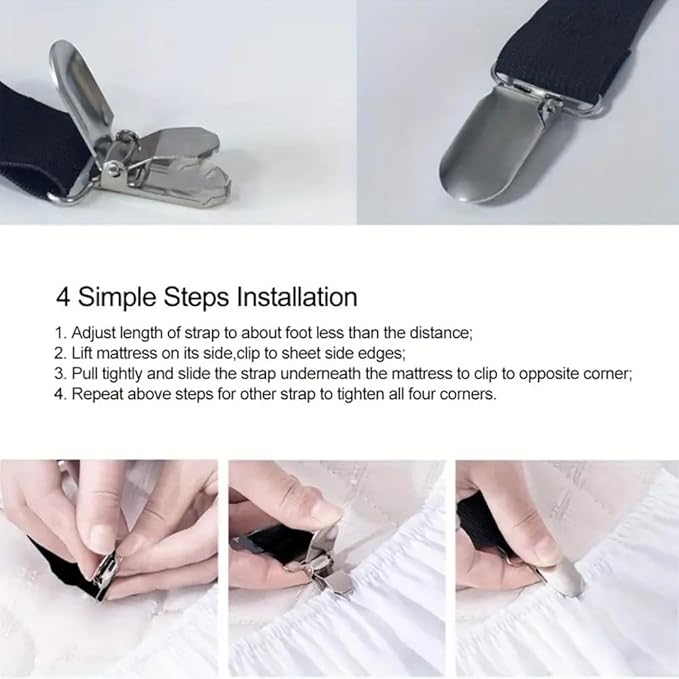 4 Pack Bed Sheet Holder Straps, Fitted Bed Sheet Holders for Corners, Elastic Adjustable Bed Sheet Fastener Triangle Bed Sheet Corner Holders Clips (White)