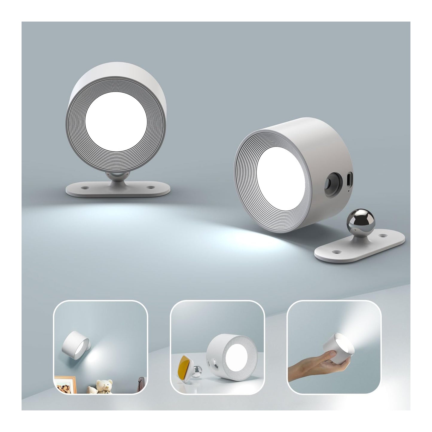 Koopala Juego de 2 lámparas LED de pared con batería recargable, luces montadas en la pared con 3 brillos 3 temperaturas de color, carga extraíble, rotación de 360°, magnética, apliques de pared