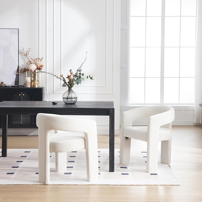 DAYALANE Modern Barrel Dining Chair, Upholstered Accent Kitchen Chair with Arms Comfy Velvet Side Chair for Living Room/Home Office/Reception, Velvet Cream
