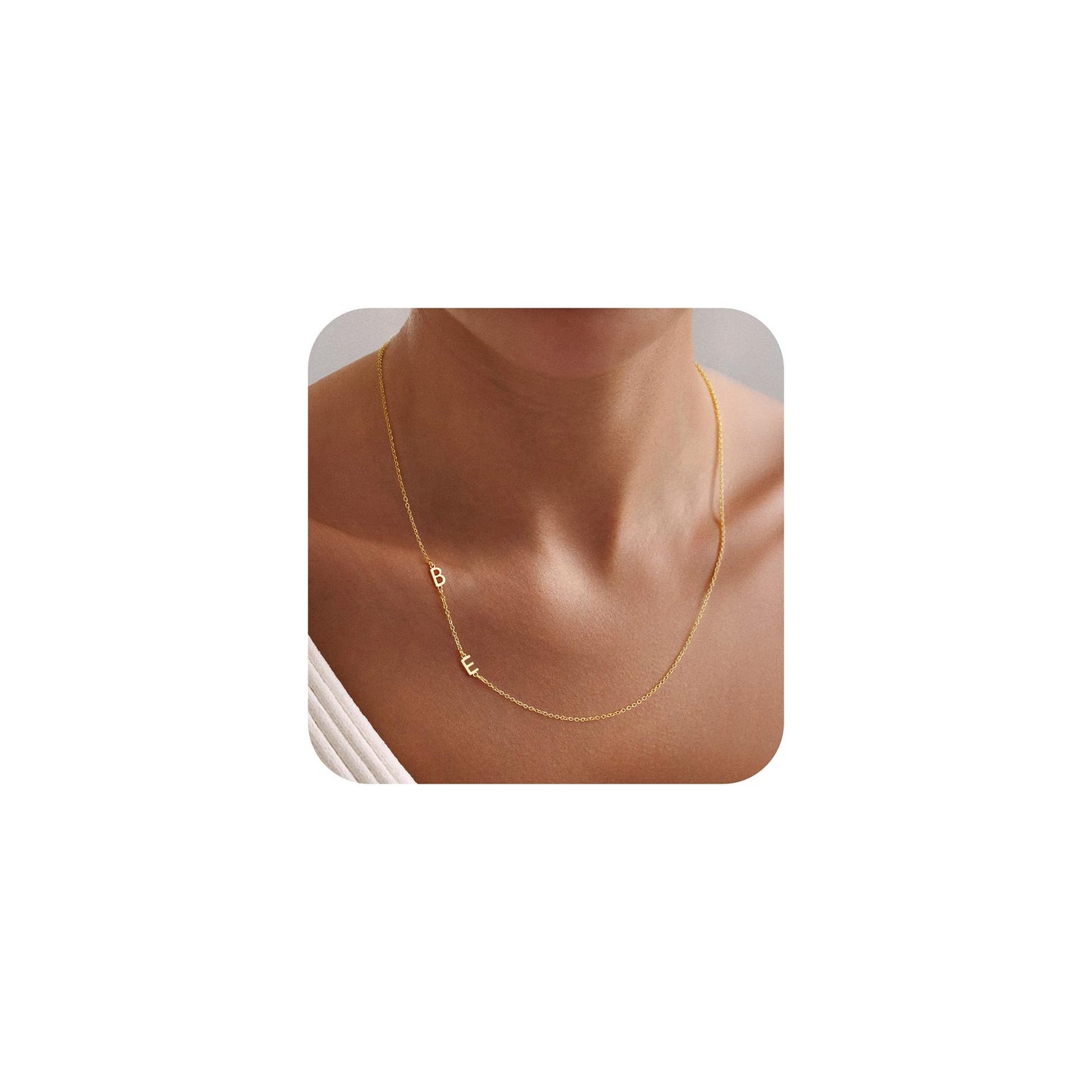 M MOOHAM Double Initial Necklaces for Women - Simple 14K Gold Plated Letter B Gold Initial E Sideways Necklace Jewelry Birthday Gifts for Women Wife Mom